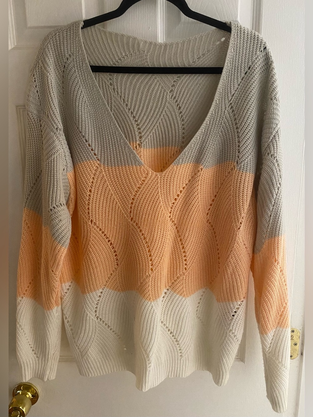 🧡🤍 SHEIN CURVE 3XL COLORBLOCK KNIT SWEATER 🤍🧡